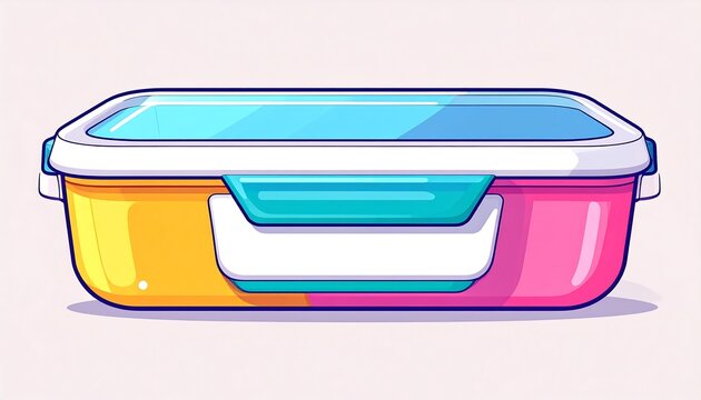 Colorful plastic storage container with lid.