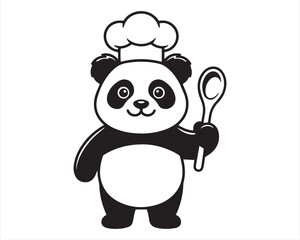 Cute cartoon panda chef wearing a white hat and holding a wooden cooking spoon for kitchen design © MD ABDUL AJIJ