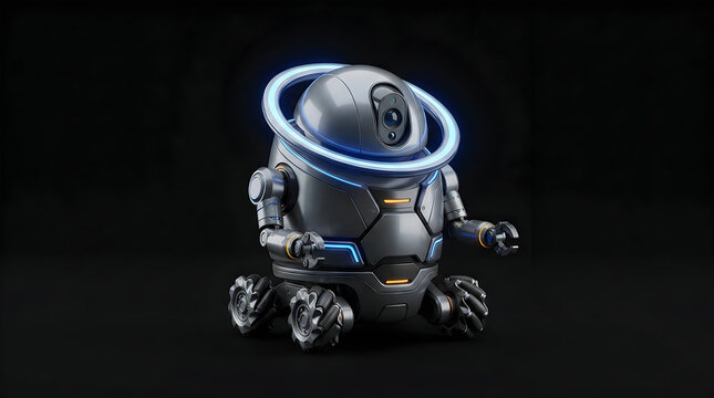 Mini Ai Assistant Robot Concept with Glowing Blue Accents and a Futuristic Design