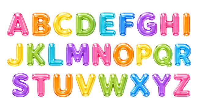Vibrant glossy jelly 3d alphabet letters collection, isolated on transparent background, png