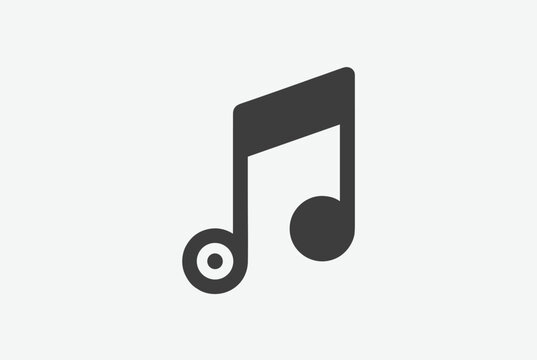 Bold black musical note icon featuring a double quaver design with a stylized circular element for use in music and media projects.
