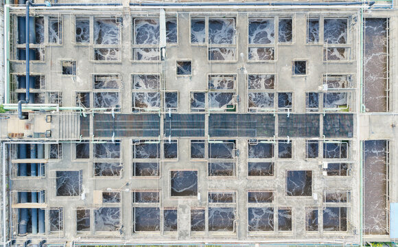 Aerial Industrial Wastewater Treatment Plant with Grid Sewage Ta