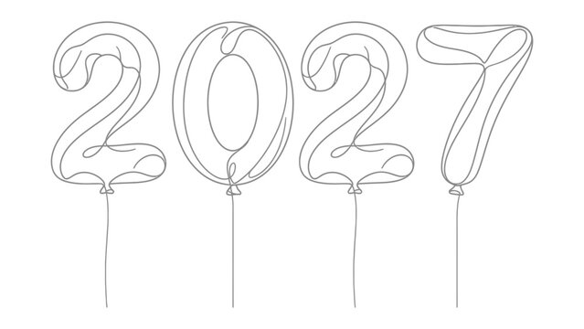 Happy New Year 2027 Balloons: A festive arrangement of four balloons, each artfully shaped to represent the numbers 2, 0, 2, and 7, heralding the arrival of the new year with whimsical charm.