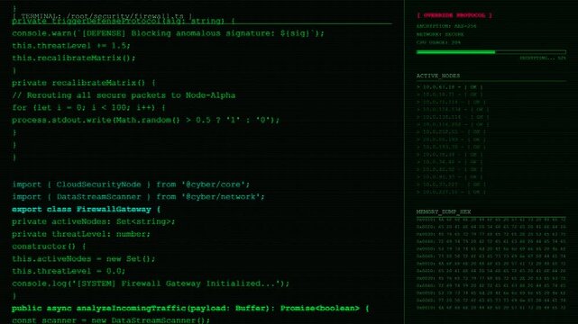 Programming code cybersecurity defense system terminal screen.