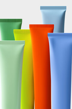 Colorful squeeze tubes arranged in a creative way
