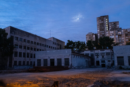 Abandoned Industrial Yard Below Apartment Blocks