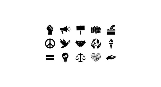 Social Justice Icons Set, Human Rights Symbols, Equality & Peace Vector Graphics