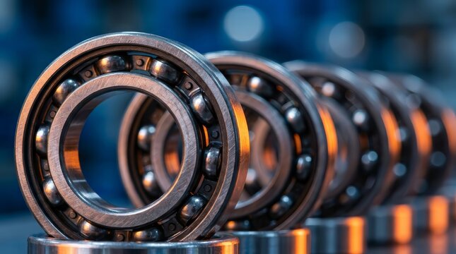 Industrial parts for manufacturing heavy equipment featuring precision metal bearings.