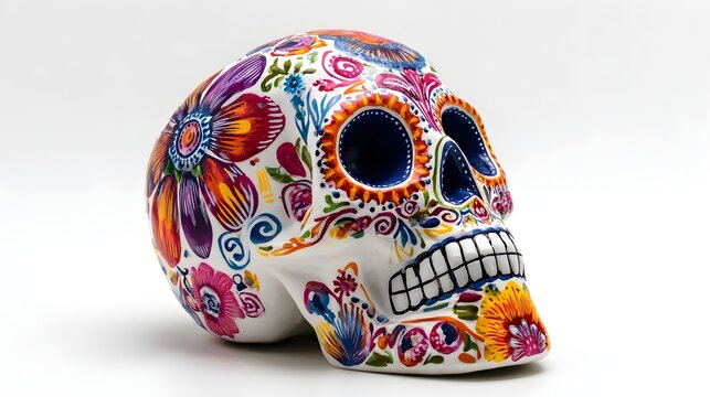 Painted human skull for the Day of the Dead in Mexico festival on white background