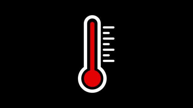 Animated thermometer icon on black background. Animated thermometer icon showing high temperature for summer season and hot weather. Thermometer Icon for Temperature Measurement.