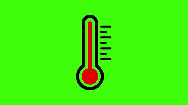 Animated thermometer icon on green screen. Animated thermometer icon showing high temperature for summer season and hot weather. Thermometer Icon for Temperature Measurement.