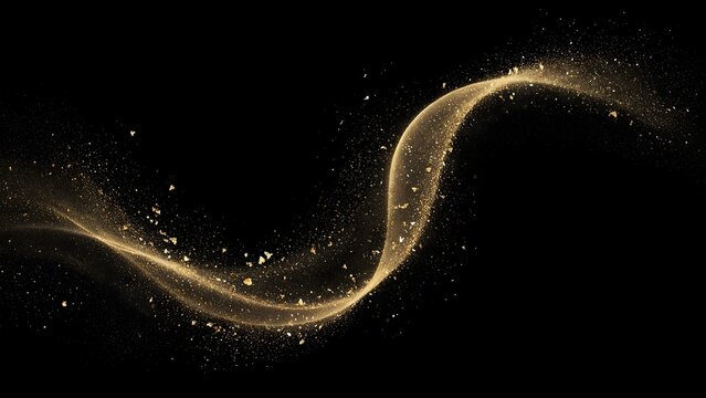 Golden wavy dust trail on black background