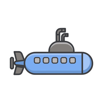 Blue cartoon submarine with periscopes and windows