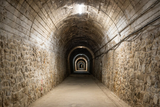 Originally built as a narrow-guage railway tunnel in 1947 the 650m tunnel beneath the village of Arnedillo is part of the Via Verde de Cidacos and connects the nearby thermal pools to the village