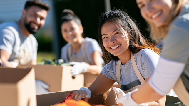 Diverse Group of Passionate People Helping Others in the Community on International Volunteer Day
