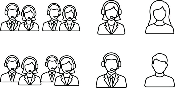 Set of Customer Support and Call Center Agent Vector Line Icons