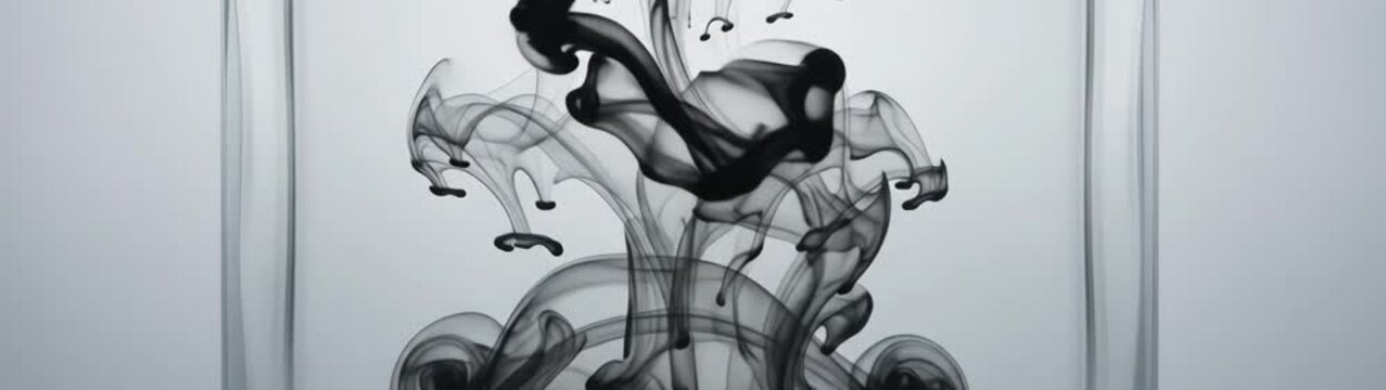 Black ink dropping into clear water abstract liquid diffusion and chemical reaction concept slow motion.