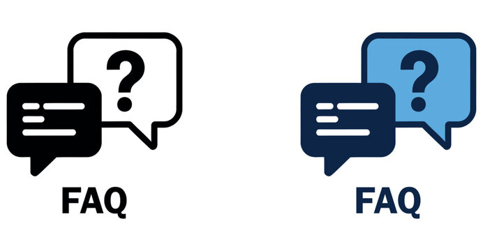 FAQ icon with speech bubbles, a question mark, and text lines, symbolizing customer support, help, and essential information.