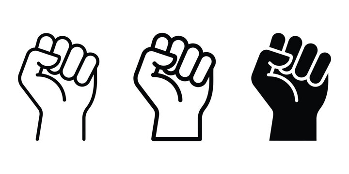 Protest raised fist icon line art vector, bold outline and silhouette design
