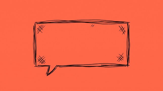 Hand drawn speech bubble frame isolated on solid orange background featuring sketchy black ink borders