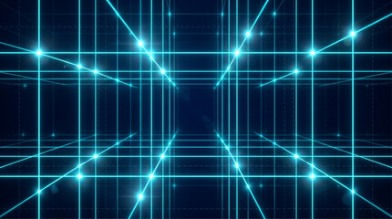 Fototapeta premium Three Dimensional Blue Glowing Grid Tunnel Perspective Background