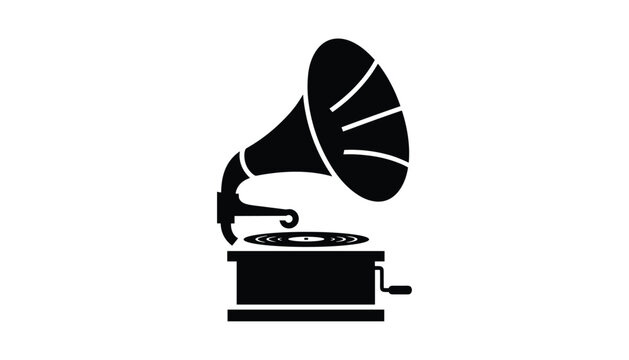 Vintage retro gramophone vinyl record player silhouette icon representing classic music history and old technology.