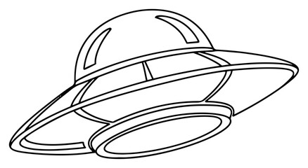 UFO flying saucer spaceship one line art drawing, minimalist alien spacecraft vector illustration for science fiction and cosmic design © ----WWWLINE----
