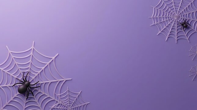 A spider builds a delicate web against a smooth textured purple background