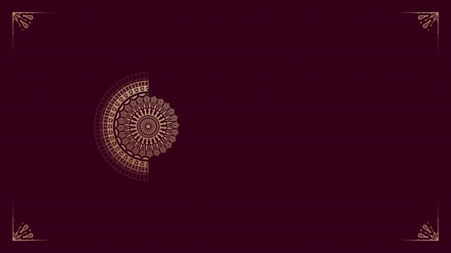 Elegant Animated Golden Mandala Design on Dark Maroon Background.