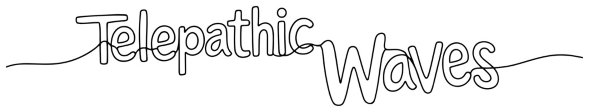 Telepathic Waves text lettering one line art drawing, minimalist typography vector illustration for sci-fi and mental health concepts