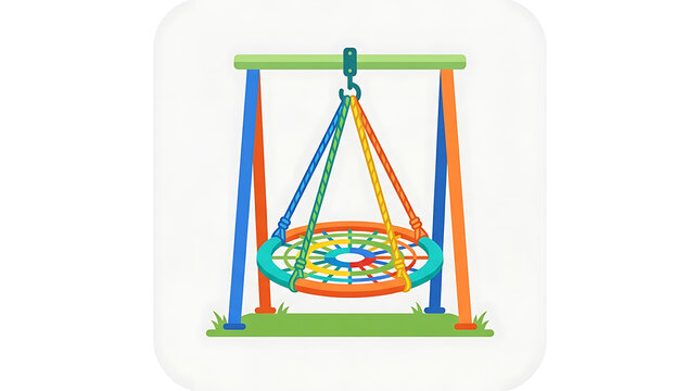 A vibrant multicolor circular nest swing icon for outdoor child play and recreation