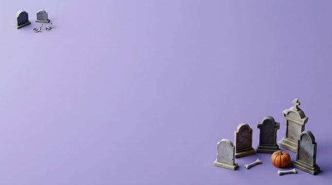 Minimalist halloween scene with a spooky castle and floating ghosts on a lavender background