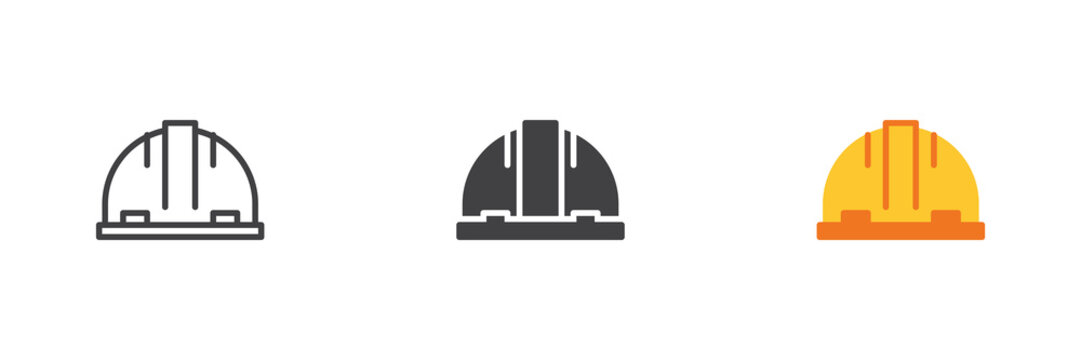 Construction helmet icon in line, solid and flat colorful style. Helmet icon color vector sign and symbol for builder safety, repair, hard hat, construction pack.
