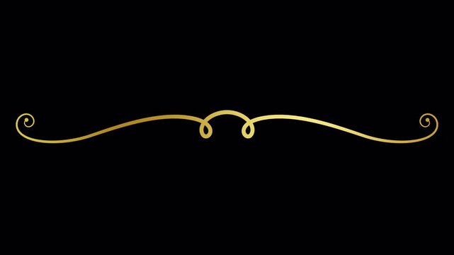 Elegant gold flourish divider ornament on a solid black background.