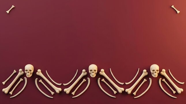 Halloween decoration with plastic skeletons and a dark red background for festive designs