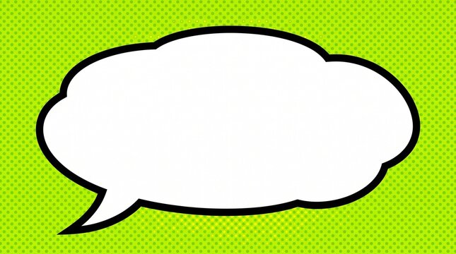 Empty comic speech bubble with thick black outlines on a vibrant retro green halftone background