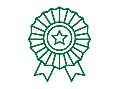 Clean green rosette ribbon with star vector icon for award rating