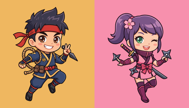 Cute Anime Ninja Character Duo