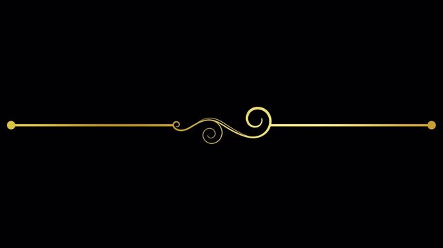 Elegant golden ornamental swirl divider on black background.