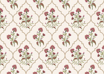 Fototapeta premium Vector Hand drawn colourful geometric flowers Motifs, textiles, wallpaper,clothing, wrapping paper, backdrop, banner, African boho paisley, seamless patterns, traditional, vintage, with floral for fab