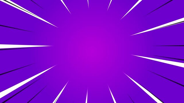 Comic speed lines animation on purple gradient background, anime style radial motion rays flashing to center, cartoon action zoom effect for gaming intro, meme video, hype moment or flash sale promo