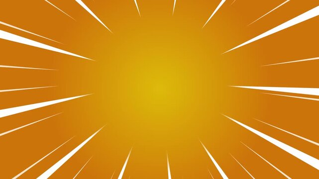 Comic speed lines animation on orange gradient background, anime style radial motion rays flashing to center, cartoon action zoom effect for gaming intro, meme video, hype moment or flash sale promo