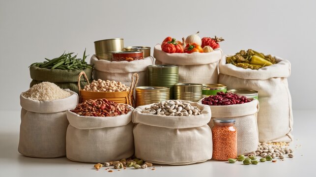Discover the rich variety of wholesome grains beans and preserved produce carefully arranged to showcase natural food sources that support healthy living and sustainable kitchen practices around the w