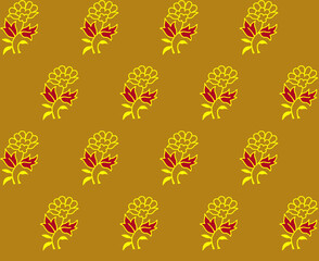 Seamless Pattern of Vibrant Yellow and Pink Floral Ornaments on Brown Background © Wolfworker