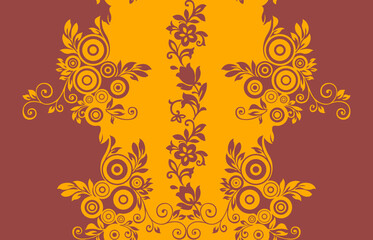 Ornate Gold Floral Pattern on Deep Red Background Vector Illustration © Wolfworker