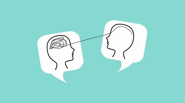 Mental health animation with metal sign symbols for therapy