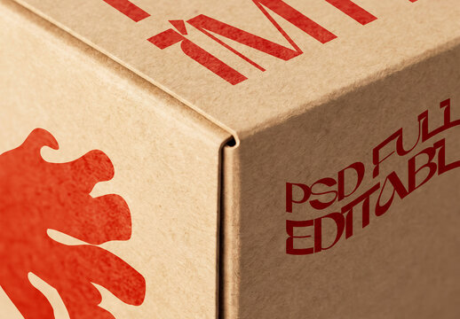 Cardboard Box Close Up Mockup