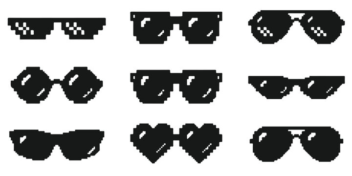 Set of pixel art sunglasses icons