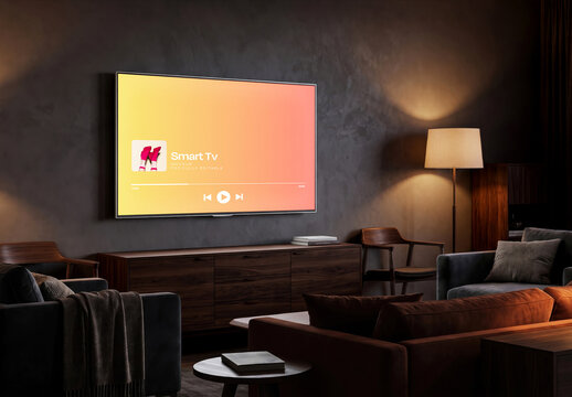 Smart TV Screen Mockup In Living Room
