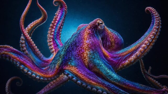 Color Changing Octopus Revealing Vivid Chromatophores Underwater